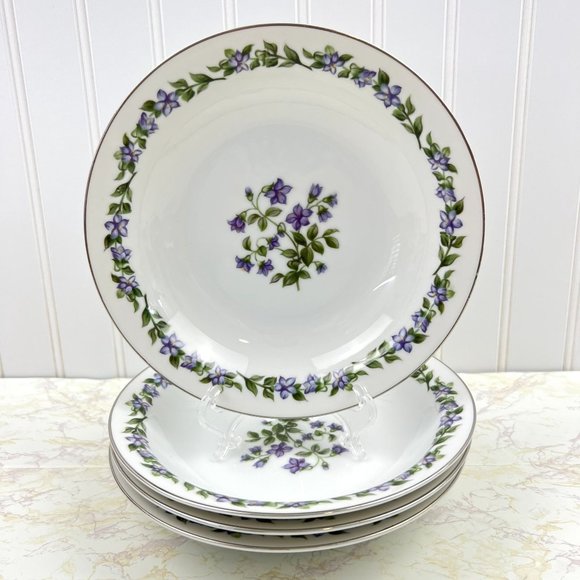 Vintage Jyoto Fine China Japan 4 Soup Bowls Glendale Pattern Violet 7 3/4” - Picture 2 of 12